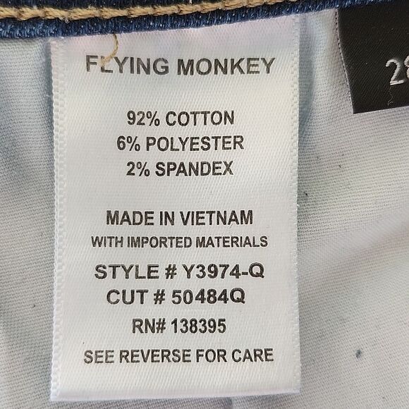 Flying Monkey Dark Wash Distressed High Rise Split Flare Leg Jeans, 28 - Picture 7 of 9